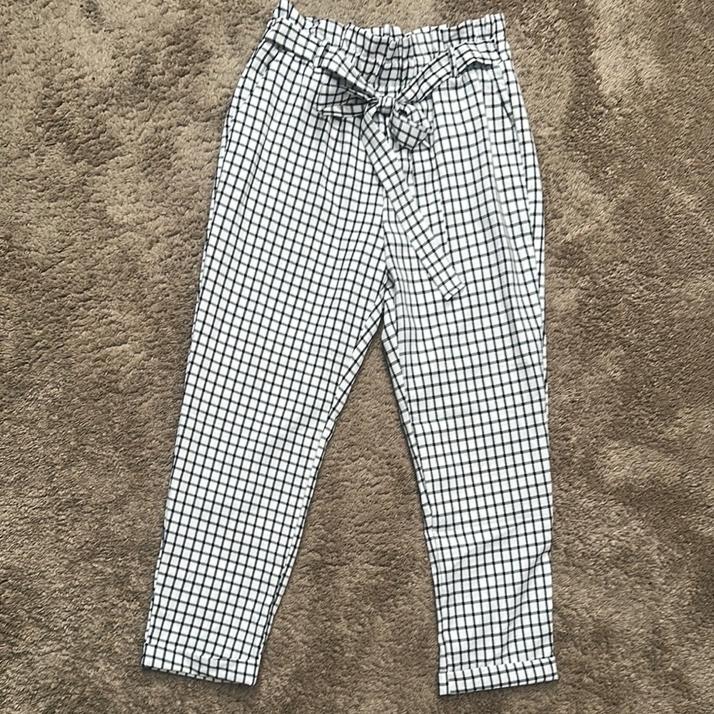 Chic Black and White Checkered Plaid Pants, NWOT